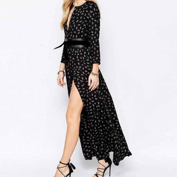 Sisley France Floral Fit &Flare Maxi Dress in Paisley Black Cocktail Longsleeve - Picture 4 of 11